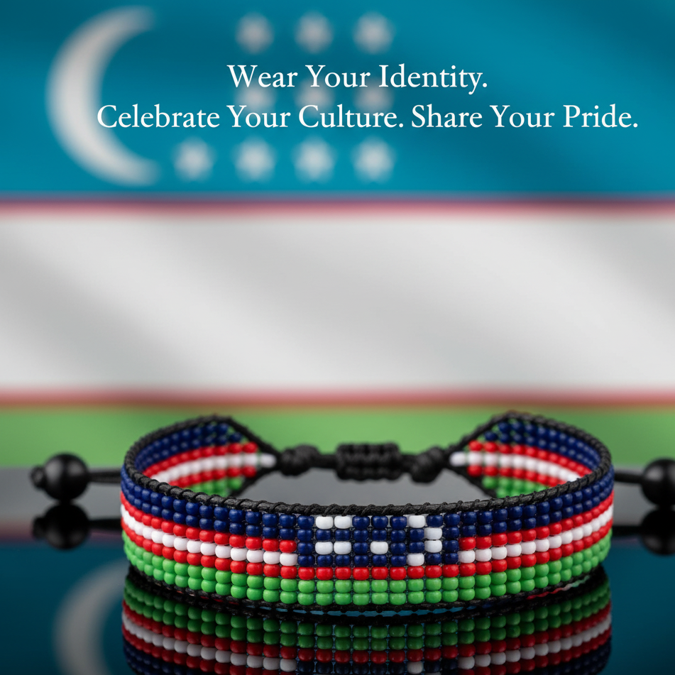Uzbekistan Flag Bracelet: Adjustable, Boho Style Rope Bracelet for Women & Men