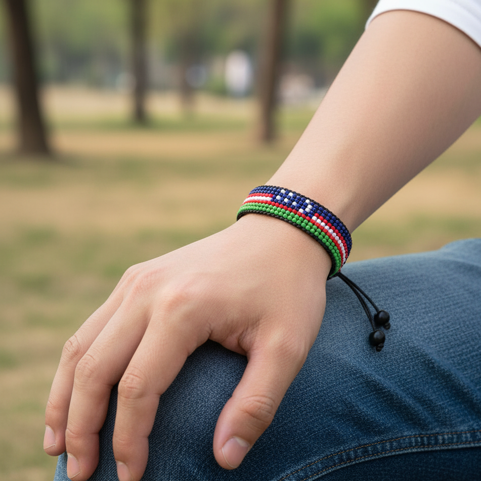 Uzbekistan Flag Bracelet: Adjustable, Boho Style Rope Bracelet for Women & Men