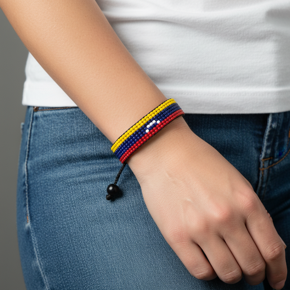 Venezuela Flag Bracelet: Handmade, Adjustable Boho-Style Rope Bangle with Patriotic Design