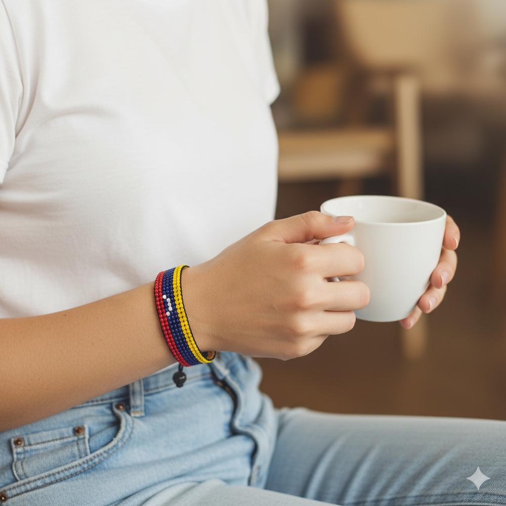 Venezuela Flag Bracelet: Handmade, Adjustable Boho-Style Rope Bangle with Patriotic Design
