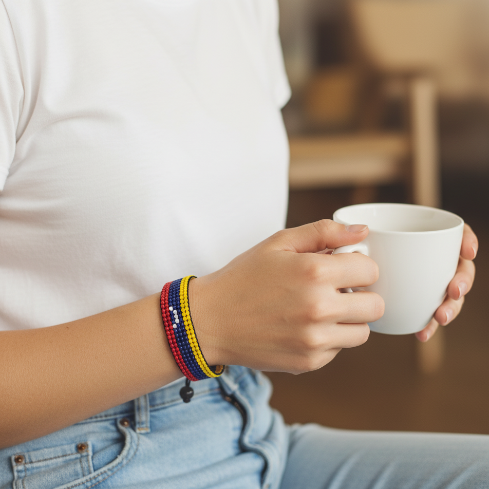 Venezuela Flag Bracelet: Handmade, Adjustable Boho-Style Rope Bangle with Patriotic Design