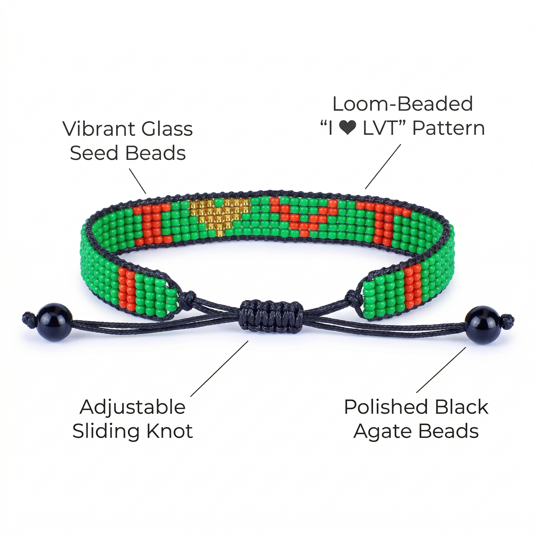 Ich liebe Vermont Perlenarmband – Handgefertigt & Verstellbar