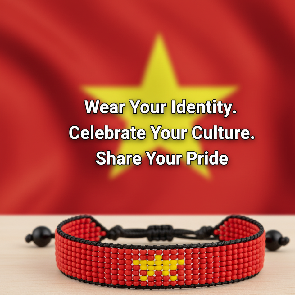 Vietnam Flaggenarmband: Handgefertigtes, verstellbares Armband im Boho-Stil mit patriotischem Design
