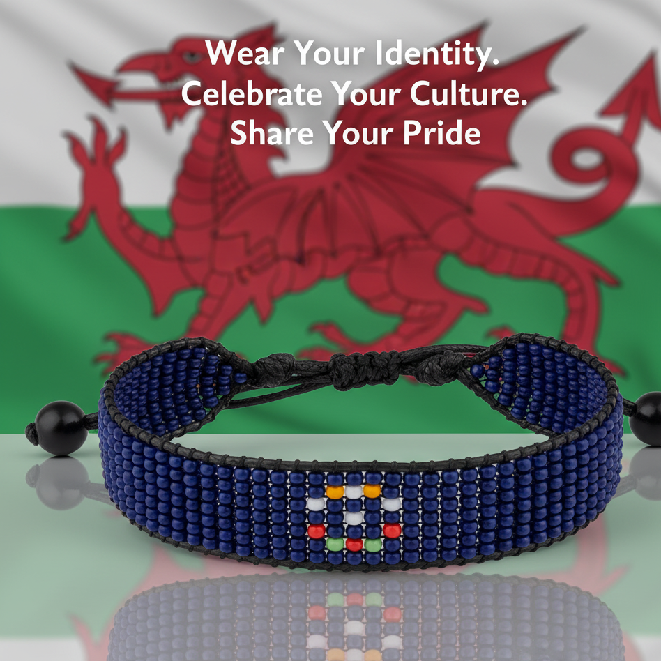 Armband mit walisischer Flagge: Verstellbares Boho-Seilarmband für Damen und Herren