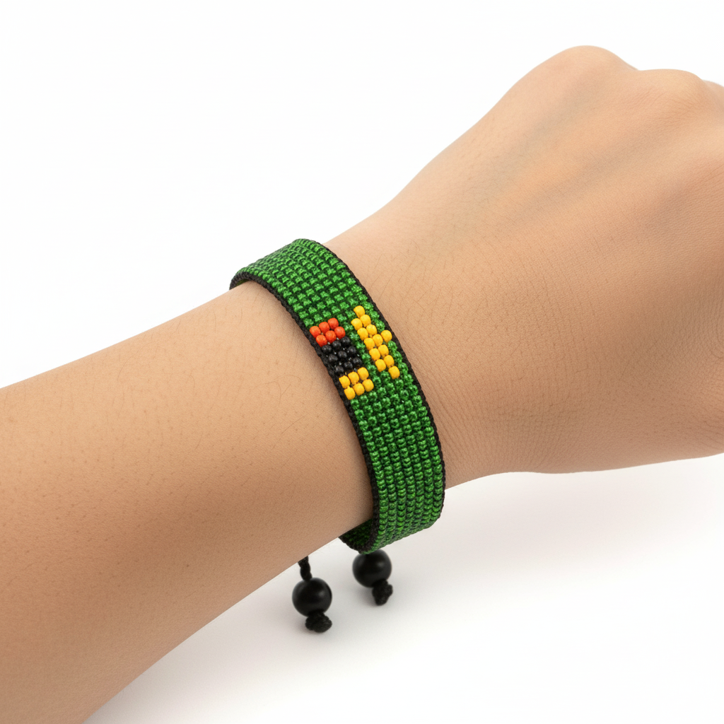 Sambia Flaggenarmband: Handgemachter, verstellbarer Perlen-Bohostyle-Seilarmreif mit patriotischem Design