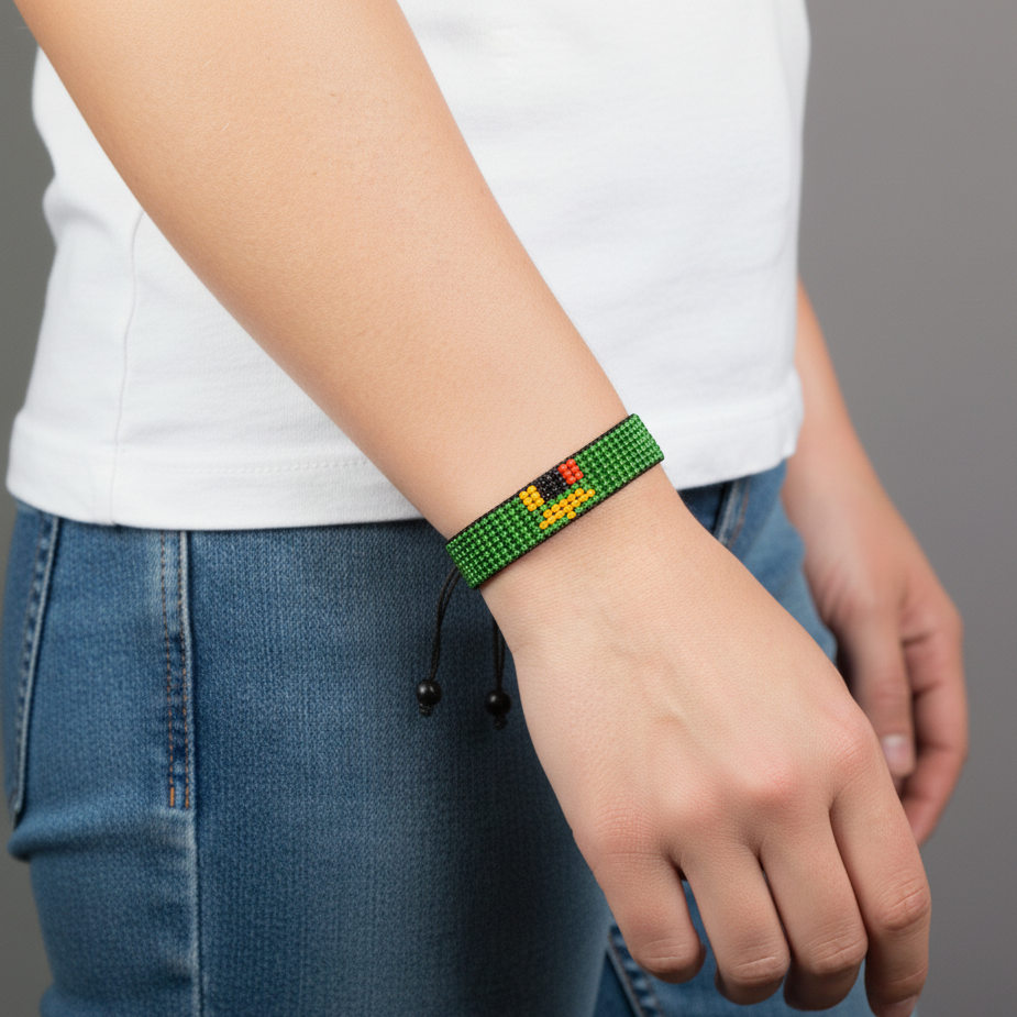Sambia Flaggenarmband: Handgemachter, verstellbarer Perlen-Bohostyle-Seilarmreif mit patriotischem Design