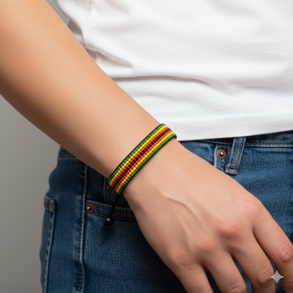 Zimbabwe Flag Bracelet: Handmade Bracelet,Adjustable Beaded Boho-Style Rope Bangle with Patriotic Design
