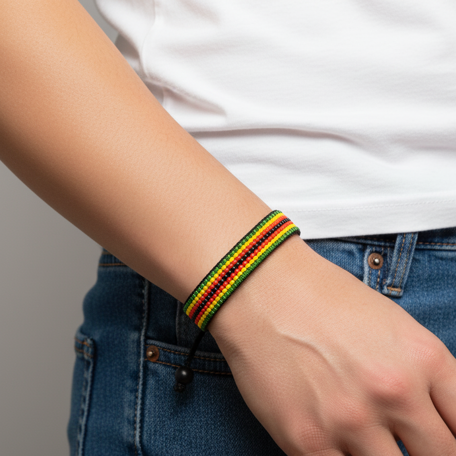 Bracelet drapeau du Zimbabwe : Bracelet fait main, jonc réglable en perles de style bohème avec motif patriotique