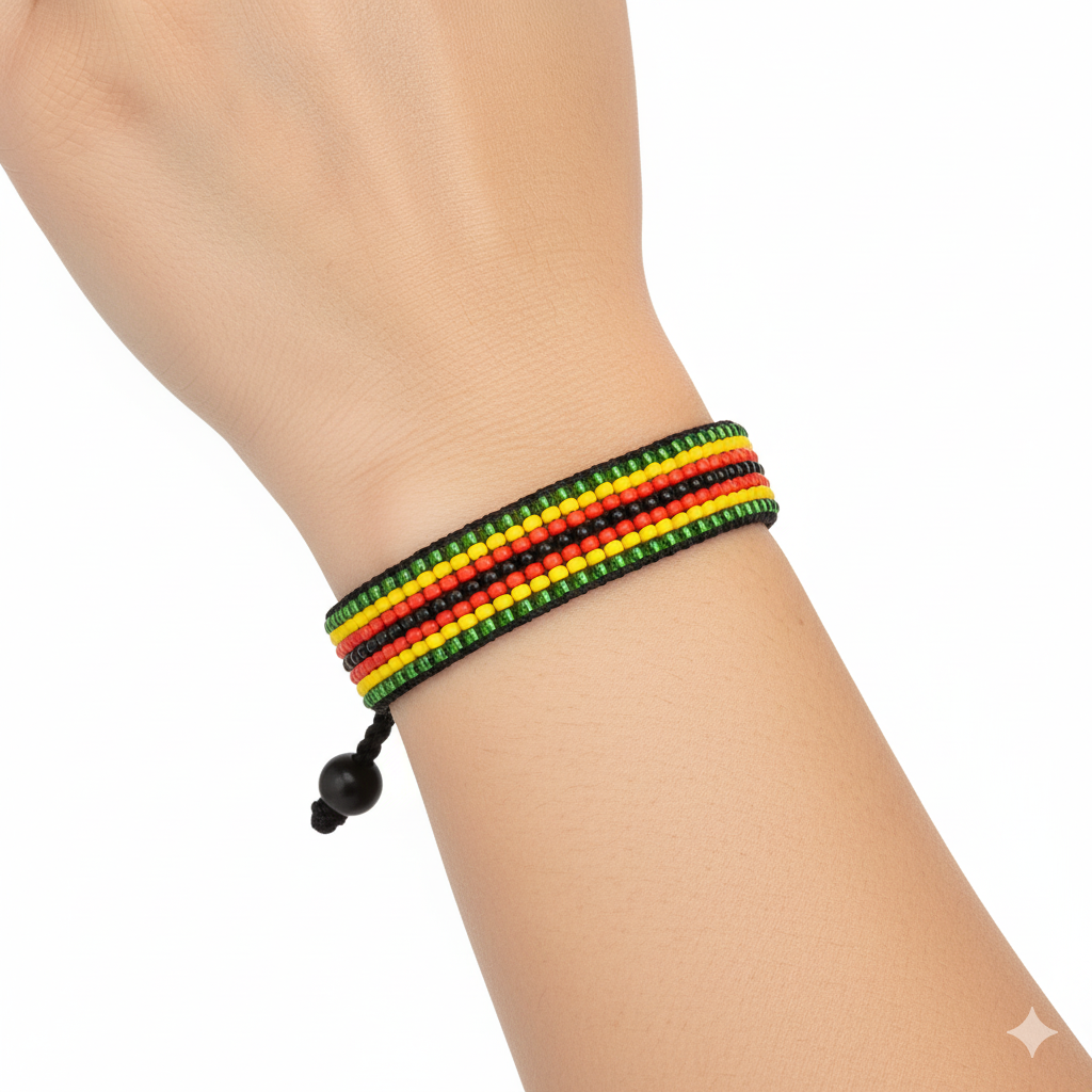 Zimbabwe Flag Bracelet: Handmade Bracelet,Adjustable Beaded Boho-Style Rope Bangle with Patriotic Design