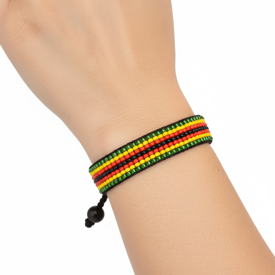 Bracelet drapeau du Zimbabwe : Bracelet fait main, jonc réglable en perles de style bohème avec motif patriotique