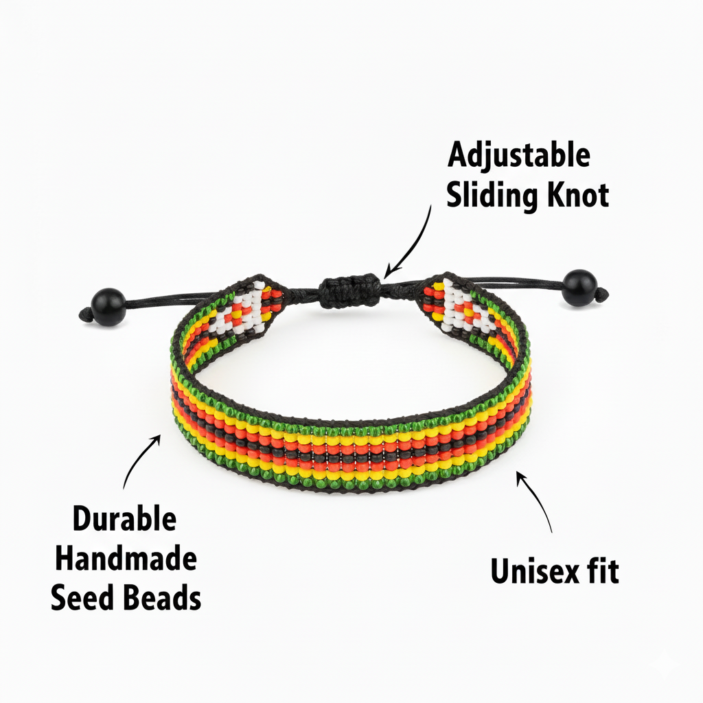 Zimbabwe Flag Bracelet: Handmade Bracelet,Adjustable Beaded Boho-Style Rope Bangle with Patriotic Design