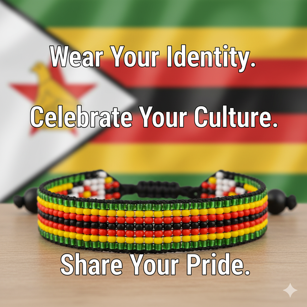 Zimbabwe Flag Bracelet: Handmade Bracelet,Adjustable Beaded Boho-Style Rope Bangle with Patriotic Design