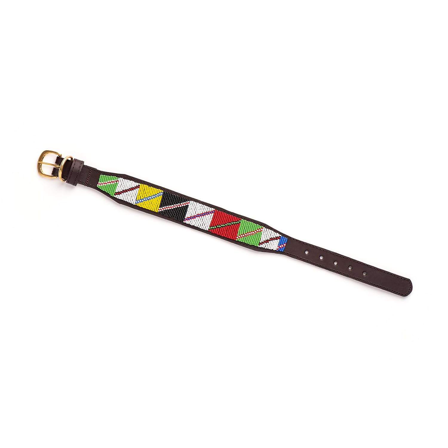 Collier pour chien en cuir perlé fait main pour grandes races - Robuste et élégant - Convient aux cous de 40 à 50 cm (Zuhura)