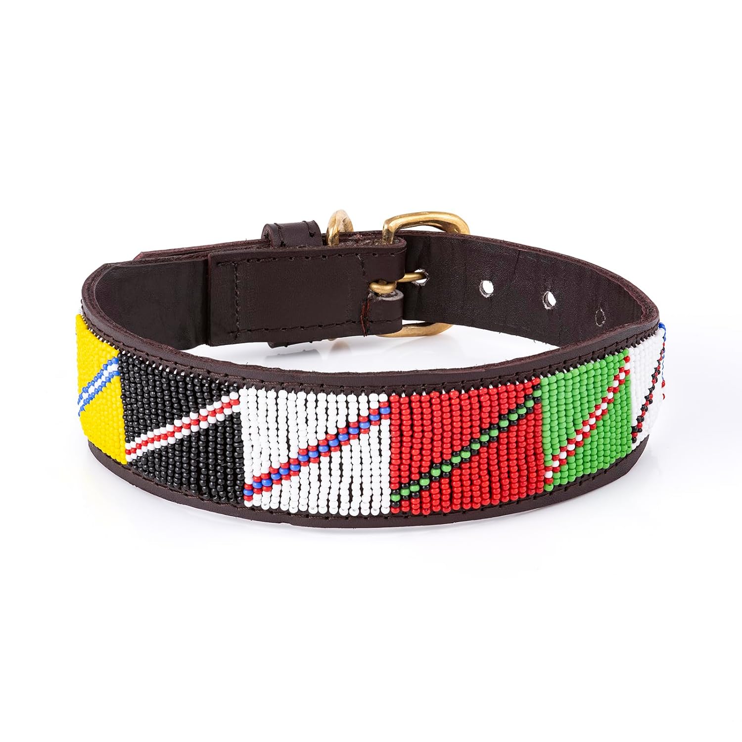 Collier pour chien en cuir perlé fait main pour grandes races - Robuste et élégant - Convient aux cous de 40 à 50 cm (Zuhura)