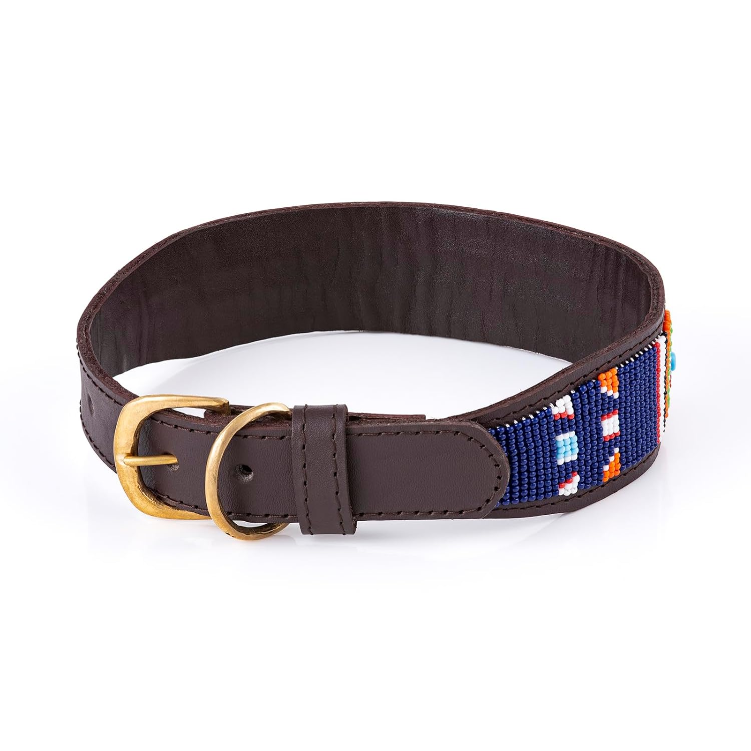 Collier pour chien en cuir perlé fait main pour grandes races - Robuste et élégant - Convient aux cous de 40 à 50 cm (Zuri)