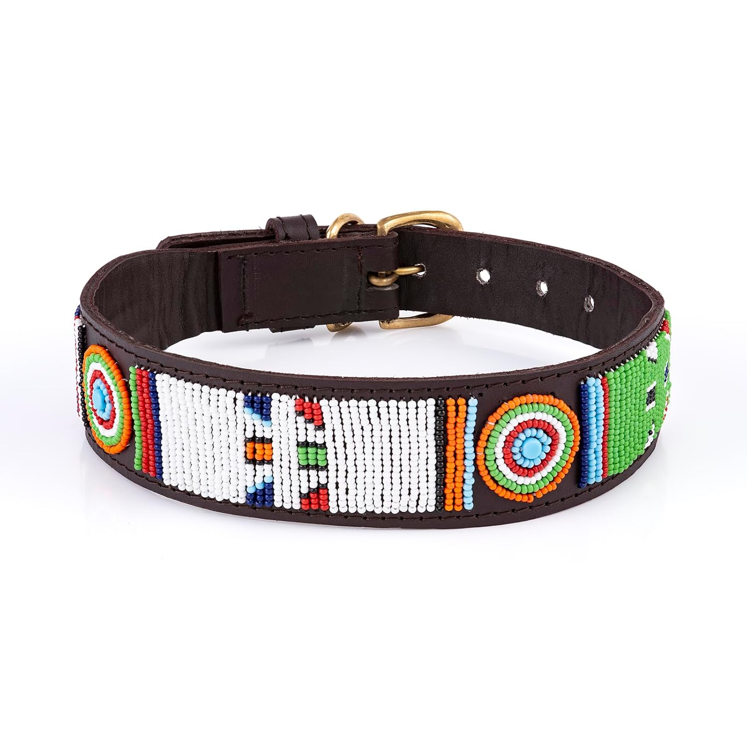 Collier pour chien en cuir perlé fait main pour grandes races - Robuste et élégant - Convient aux cous de 40 à 50 cm (Zuri)