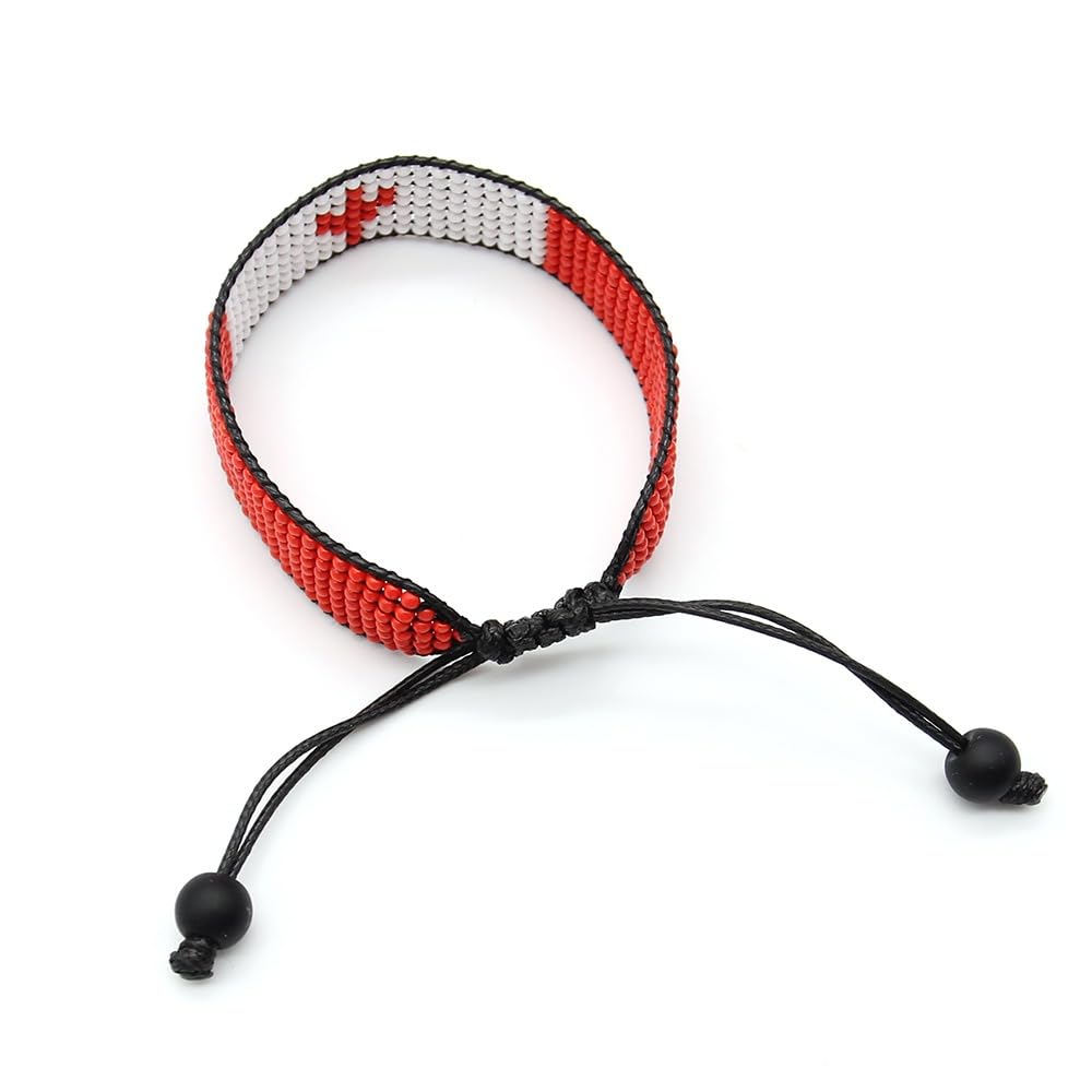 Canada Flag bracelet: Handmade, Adjustable Beaded String Wristband
