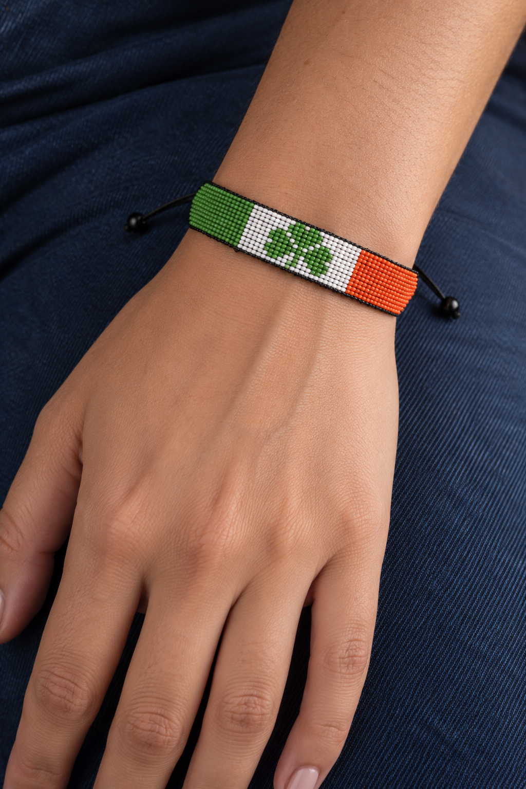 Irish Tricolor Shamrock Bracelet worn naturally on the wrist