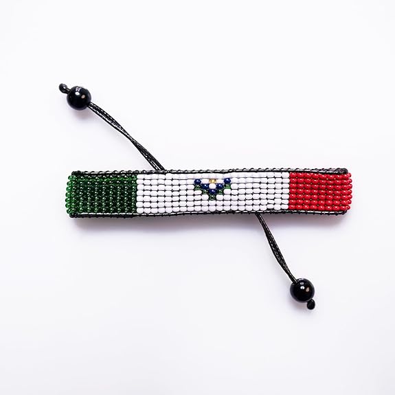 Mexiko Flaggen Armband: Handgemachter verstellbarer unisex Boho-Stil Schmuck mit Perlen