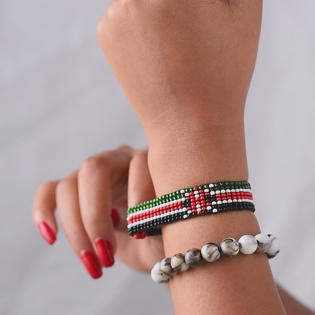 Bracelet Drapeau Kenya (Simple) - Ajustable et Extensible, Parfait pour les Adolescents et les Adultes ayant des Poignets plus Fins