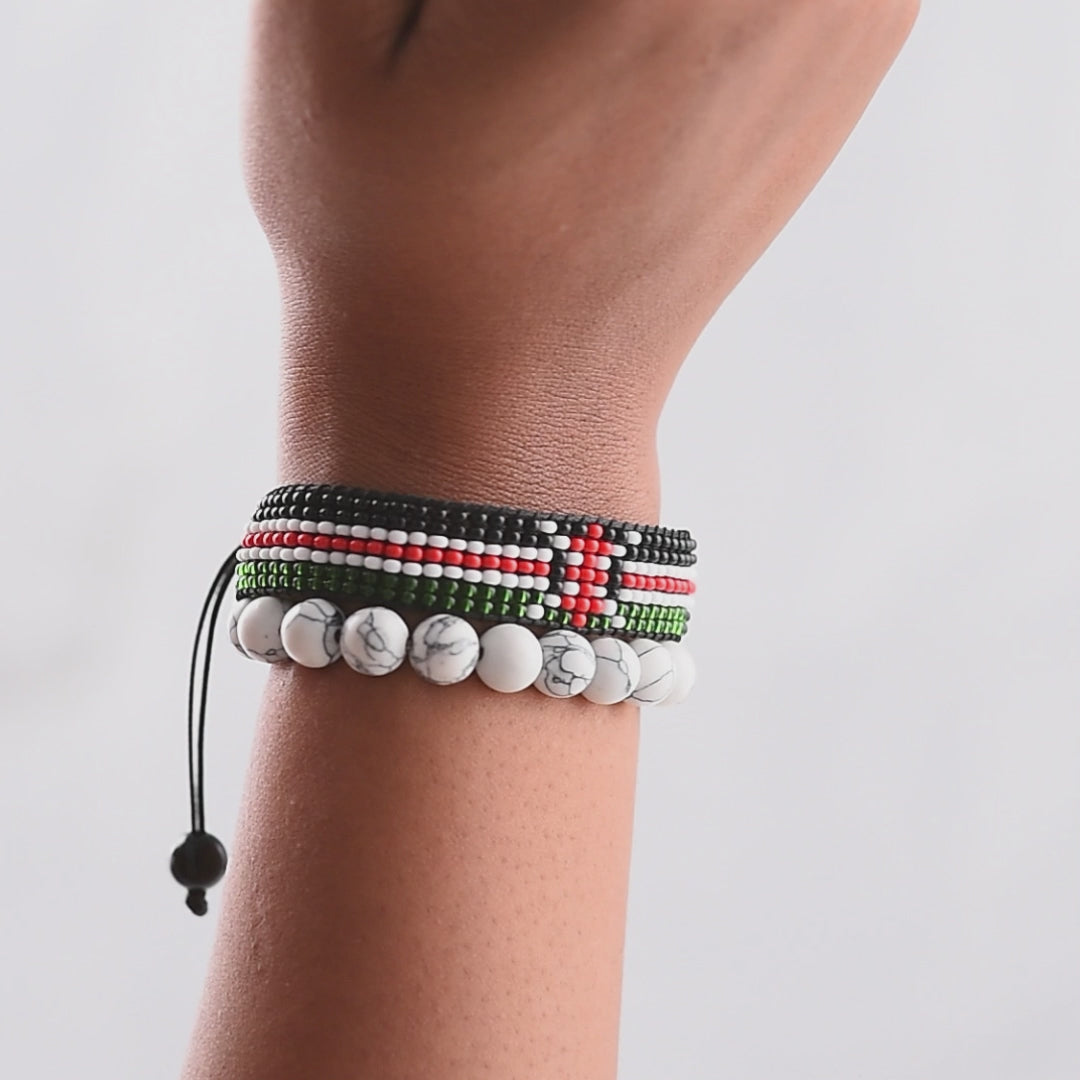 Bracelet drapeau du Kenya : Bracelet fait main, bracelet tressé ajustable style bohème avec motif patriotique