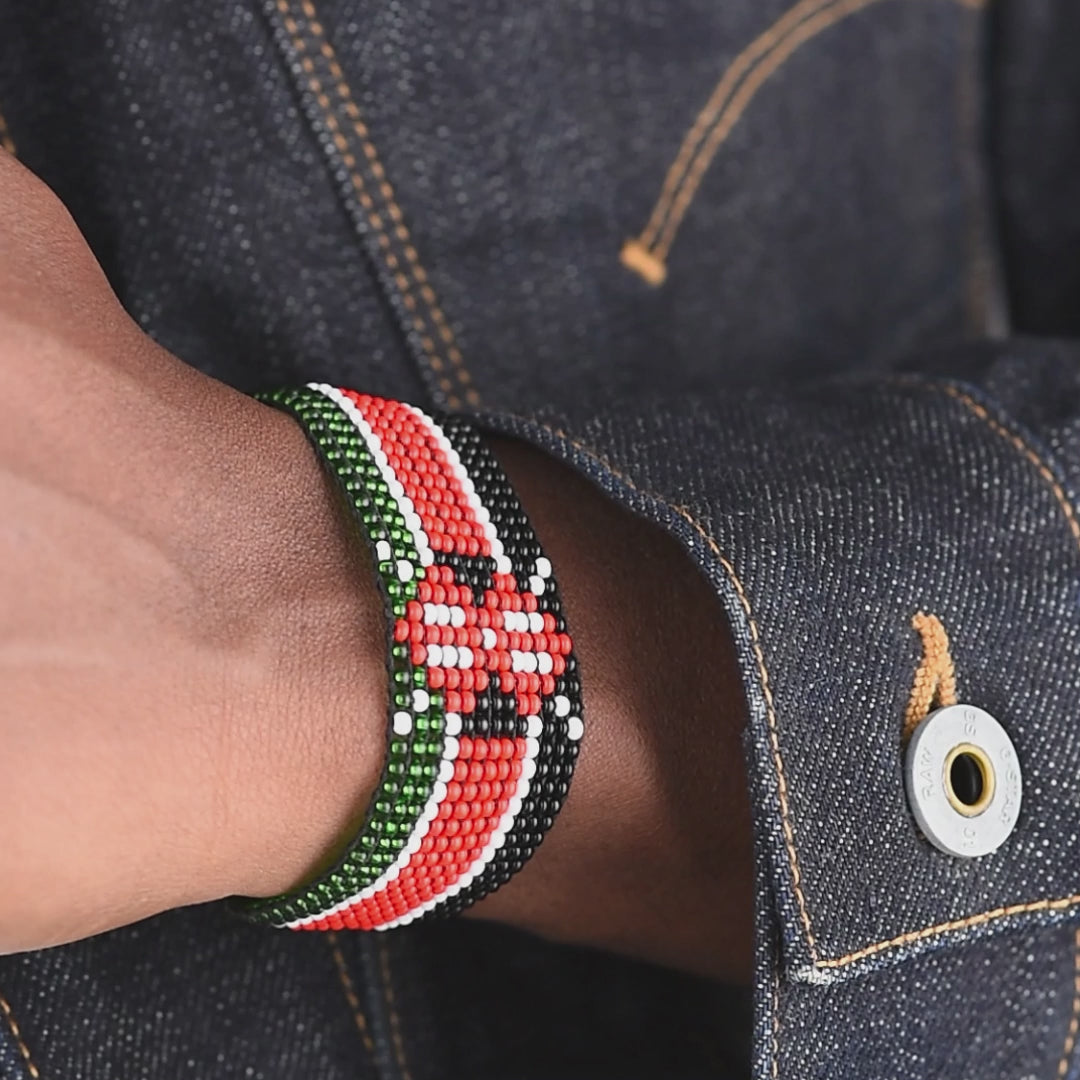 Bracelet perlé drapeau du Kenya - Ajustable et extensible, parfait pour les adolescents et les adultes aux poignets plus fins