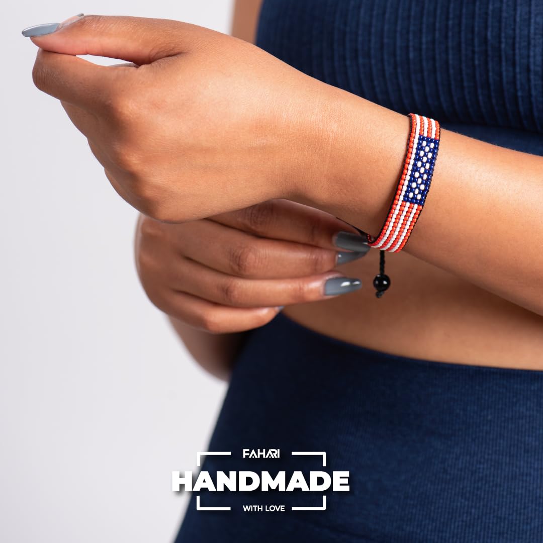 USA Flag Bracelet - Men's & Women's Handmade, Adjustable Bracelet - A Patriotic Statement (FLAG)
