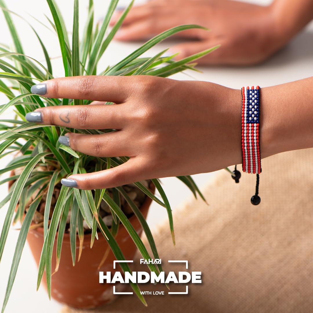 USA Flag Bracelet - Men's & Women's Handmade, Adjustable Bracelet - A Patriotic Statement (FLAG)