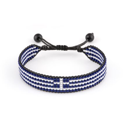 Greece Flag Bracelet: Handmade Bracelet,Adjustable Beaded Boho-Style Rope Bracelet with Patriotic Design