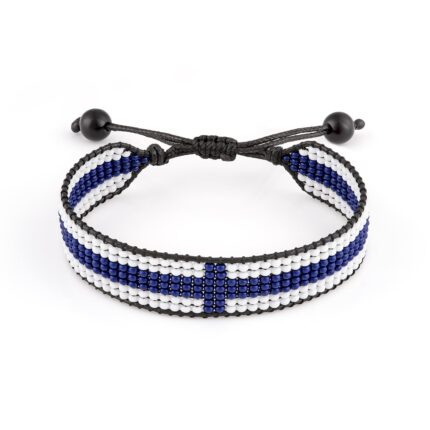 Finland Flag Bracelet: Handmade Bracelet,Adjustable Beaded Boho-Style Rope Bracelet with Patriotic Design