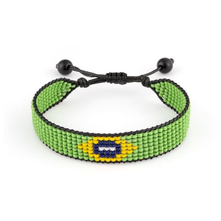 Brazil Flag Bracelet: Handmade Bracelet,Adjustable Beaded Boho-Style Rope Bracelet with Patriotic Design