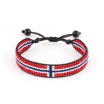 Norway Flag Bracelet: Handmade Bracelet,Adjustable Beaded Boho-Style Rope Bracelet with Patriotic Design