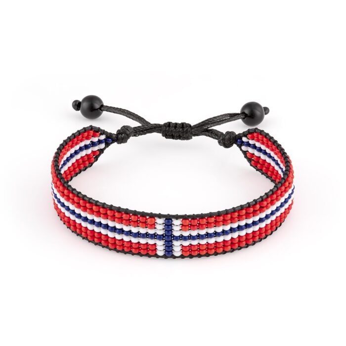 Norway Flag Bracelet: Handmade Bracelet,Adjustable Beaded Boho-Style Rope Bracelet with Patriotic Design