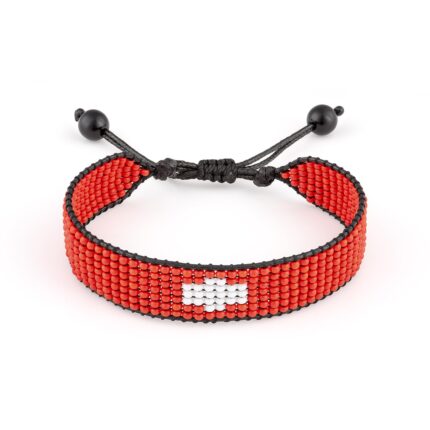 Switzerland Flag Bracelet: Handmade Bracelet,Adjustable Beaded Boho-Style Rope Bracelet with Patriotic Design