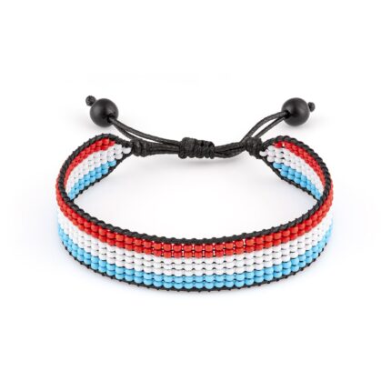 Luxembourg Flag Bracelet: Handmade Bracelet,Adjustable Beaded Boho-Style Rope Bracelet with Patriotic Design