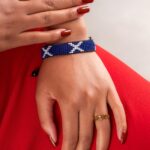 Scotland Flag Bracelet: Handmade Bracelet,Adjustable Beaded Boho-Style Rope Bracelet with Patriotic Design