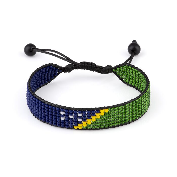 Solomon Islands Flag Beaded Bracelet, Adjustable, Boho Style Rope Bracelet for Women, Men