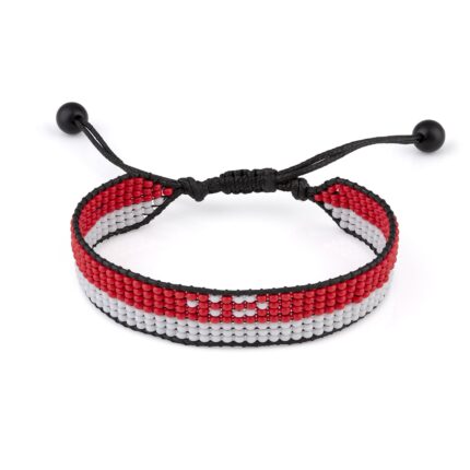 Singapore Flag Beaded Bracelet, Adjustable, Boho Style Rope Bracelet for Women, Men, Thread String