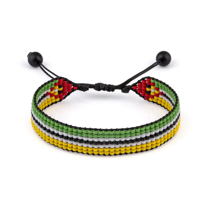 Mozambique Flag Beaded Bracelet, Adjustable, Boho Style Rope Bracelet for Women, Men