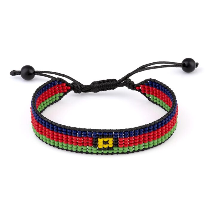 New Caledonia Flag Beaded Bracelet, Adjustable, Boho Style Rope Bracelet for Women, Men