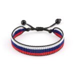 Russia Flag Bracelet: Handmade Bracelet,Adjustable Beaded Boho-Style Rope Bracelet with Patriotic Design