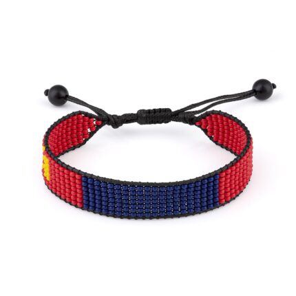 Mongolia Flag Beaded Bracelet, Adjustable, Boho Style Rope Bracelet for Women, Men