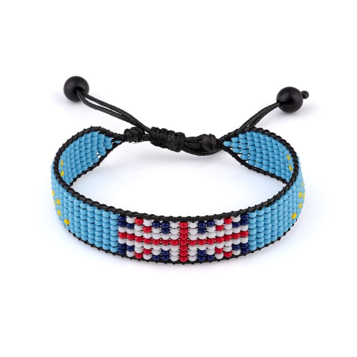 Tuvalu Flag Beaded Bracelet, Adjustable, Boho Style Rope Bracelet for Women, Men, Thread String