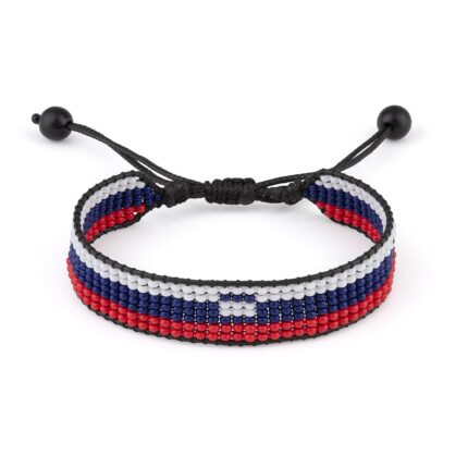 Slovenia Flag Beaded Bracelet, Adjustable, Boho Style Rope Bracelet for Women, Men