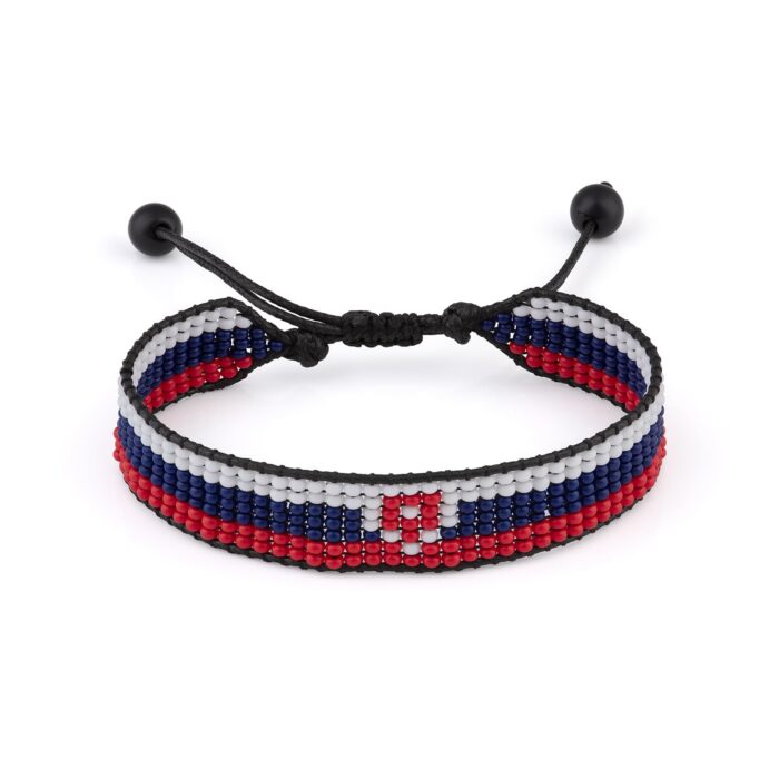 Slovak Republic Flag Beaded Bracelet, Adjustable, Boho Style Rope Bracelet for Women, Men