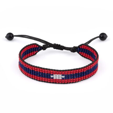 Laos (LPDR) Flag Bracelet, Adjustable, Boho Style Rope Bracelet for Women, Men, Thread String