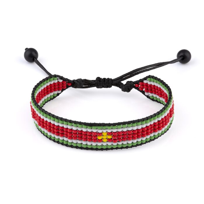 Suriname Flag Beaded Bracelet, Adjustable, Boho Style Rope Bracelet for Women, Men, Thread String