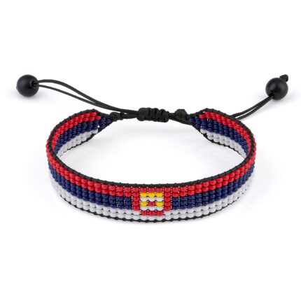 Serbia Flag Beaded Bracelet, Adjustable, Boho Style Rope Bracelet for Women, Men