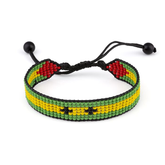 São Tomé and Principe Flag Beaded Bracelet, Adjustable, Boho Style Rope Bracelet for Women, Men