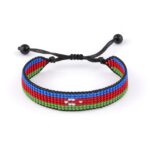 Azerbaijan Flag Bracelet, Adjustable, Boho Style, Rope, String Thread, for Women, Men